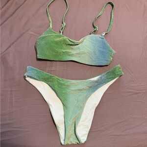 Aerie bikini sparkle shine scoop cheeky women’s medium top large bottom